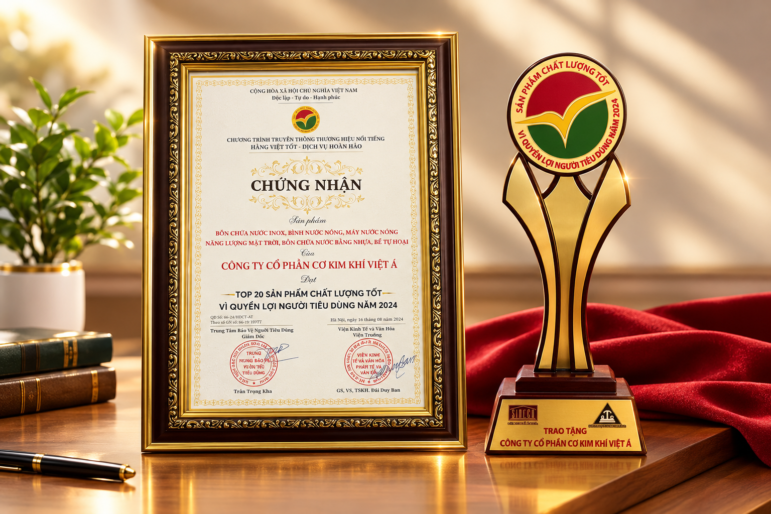 Việt Á vinh dự nhận Kỷ niệm chương và Giấy chứng nhận  của  Trung tâm bảo vệ người tiêu dùng & Viện kinh tế và văn hóa là  đơn vị  "Hàng việt tốt - Dịch vụ hoàn hảo